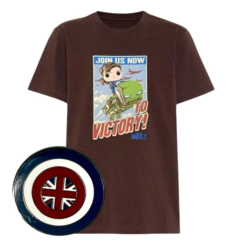 Funko POP! What If...? Captain Carter T-Shirt & Metal Pin NEW Collector Corps XS
